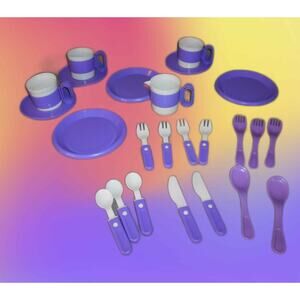 Child's Pretend Play Purple & White Dish Lot